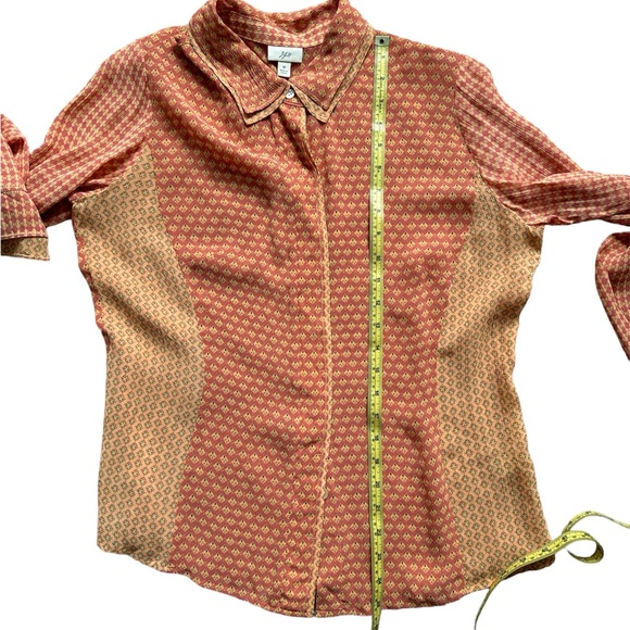 J. Jill, Size Medium, Sheer Orange and Yellow Button Front Top - Picture 7 of 8